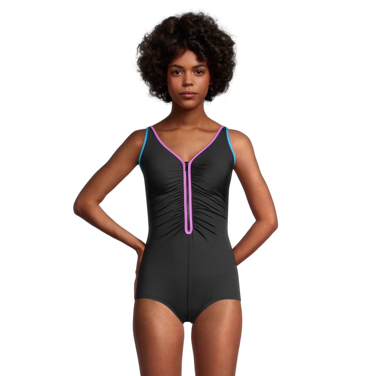 Gabar Women's Front Zip Shirred One Piece Swimsuit/Bathing Suit, Sport, Tummy  Control