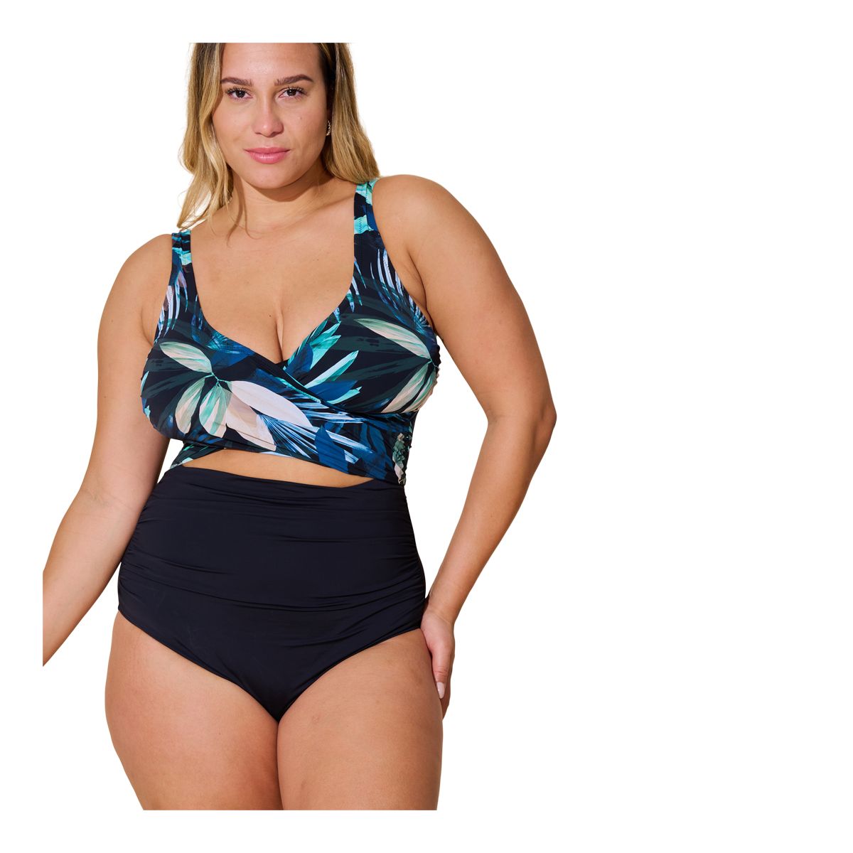 Everyday Sunday Women's Wrap Floral All Over Print Cut Out Plus Size One  Piece Swimsuit/Bathing Suit